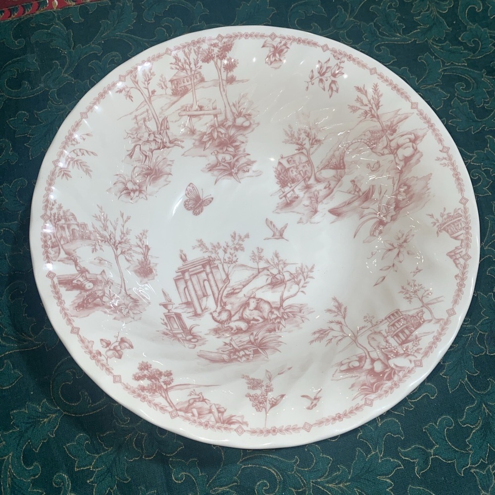 Queens Chelsea Toile Pink‎ Vegetable Serving Bowl 9.4 Inch French Country